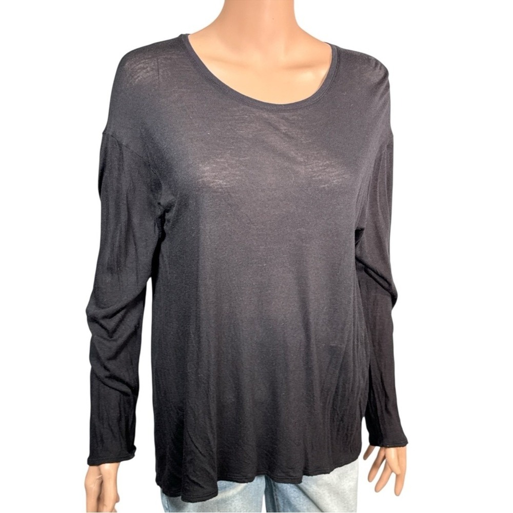 Vince Black Modal Angora Blend Scoop Neck Long Sleeve Top V366782586 Medium